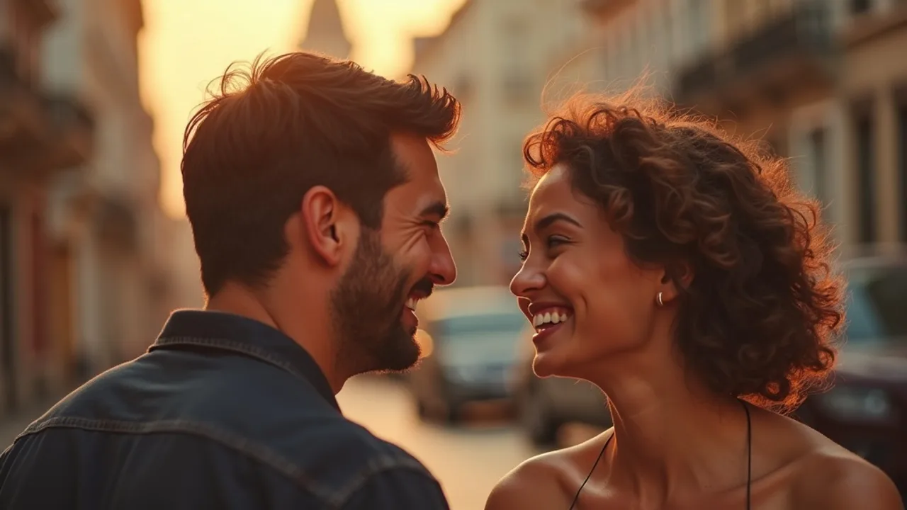 Couple complice filmant une vidéo ensemble avec un smartphone