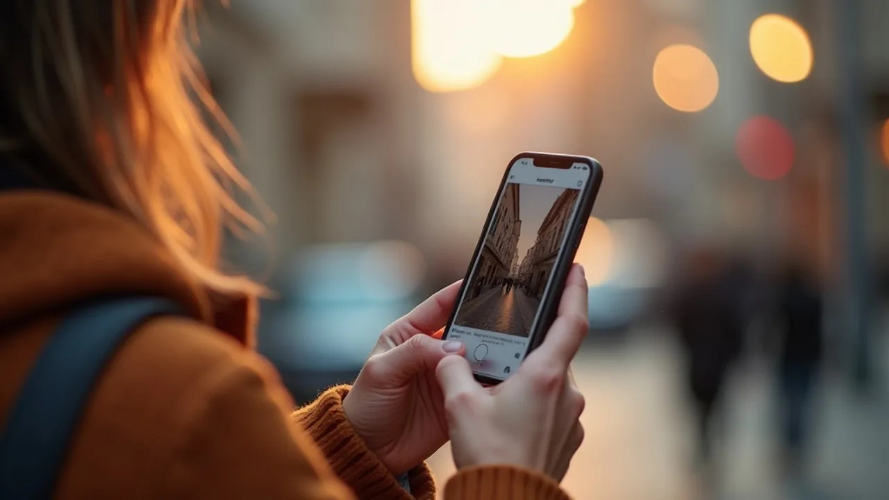 Écran de rédaction d'une légende Instagram avec plusieurs hashtags