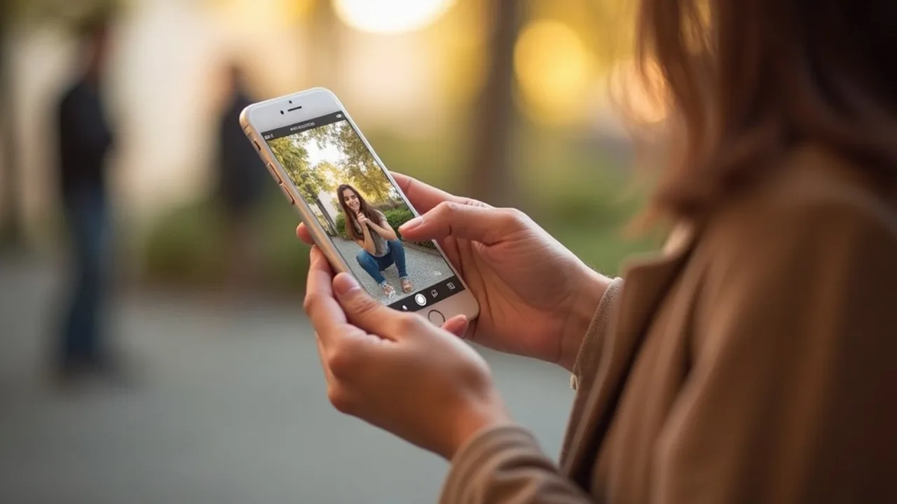 Main tenant un smartphone affichant une story Instagram en cours de partage