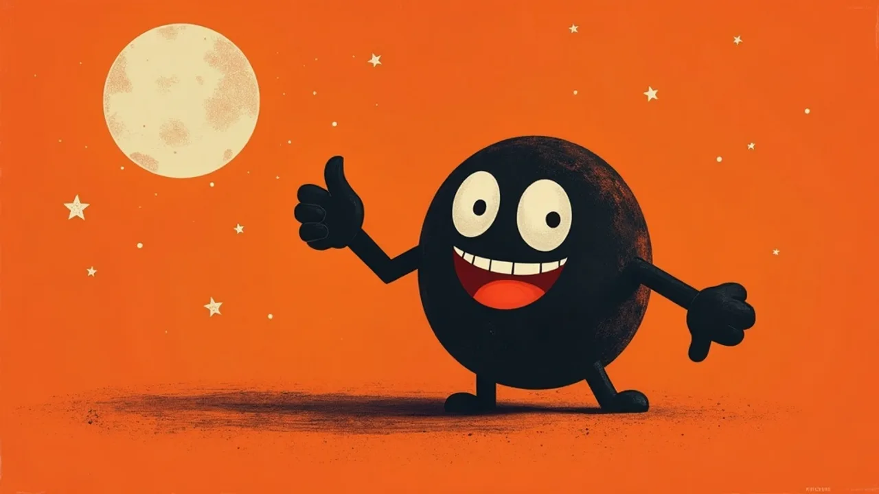 Emoji lune noire au visage souriant affiché sur l'écran d'un téléphone