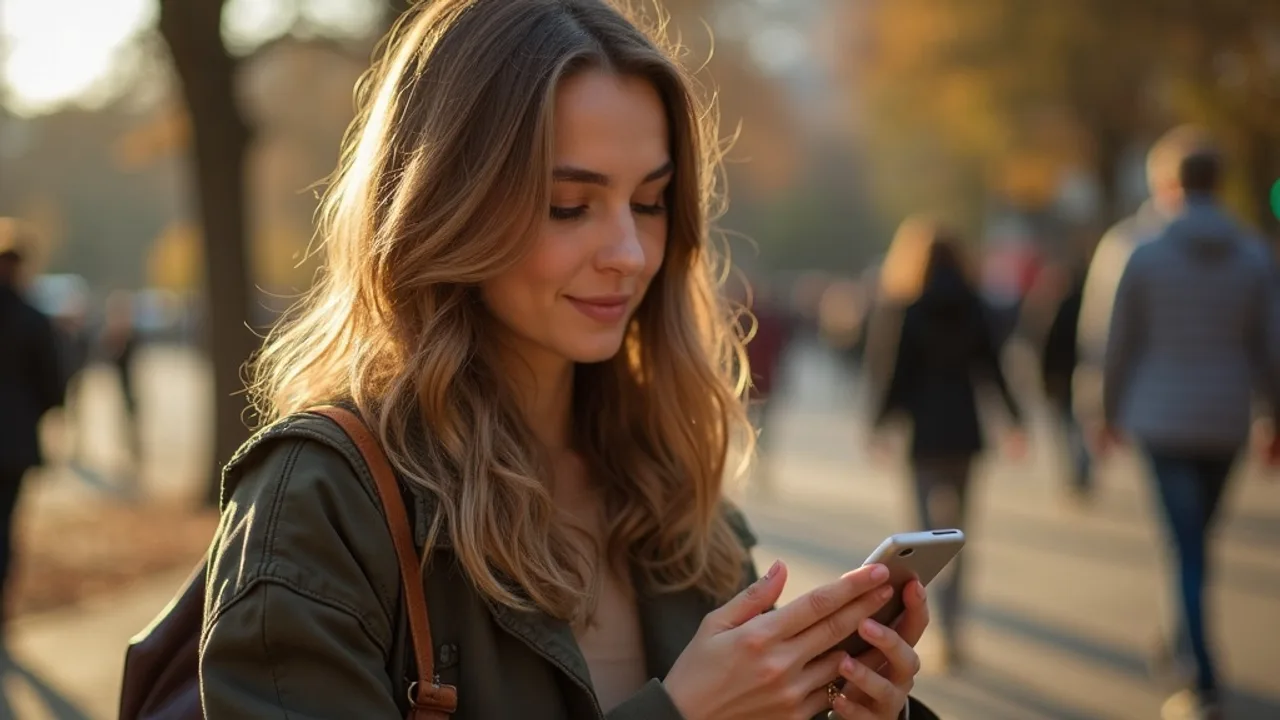 Personne consultant des stories Instagram sur un smartphone, l'air hésitant